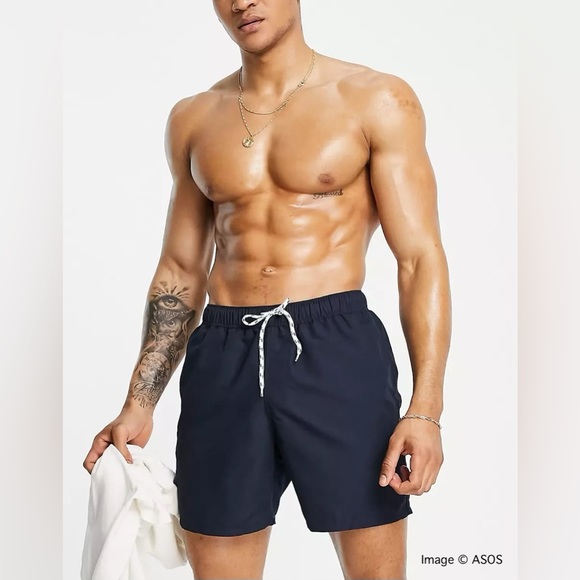 2 Pack Mid Length Swim Trunks Shorts Solid Colors 1 Navy and 1 Red Waist 40-42 - Picture 6 of 7